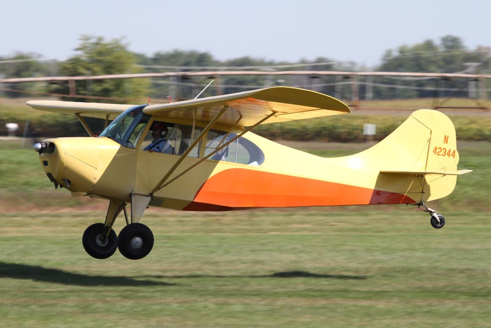 An Aeronca 7DC, registration N42344, parked on a ramp