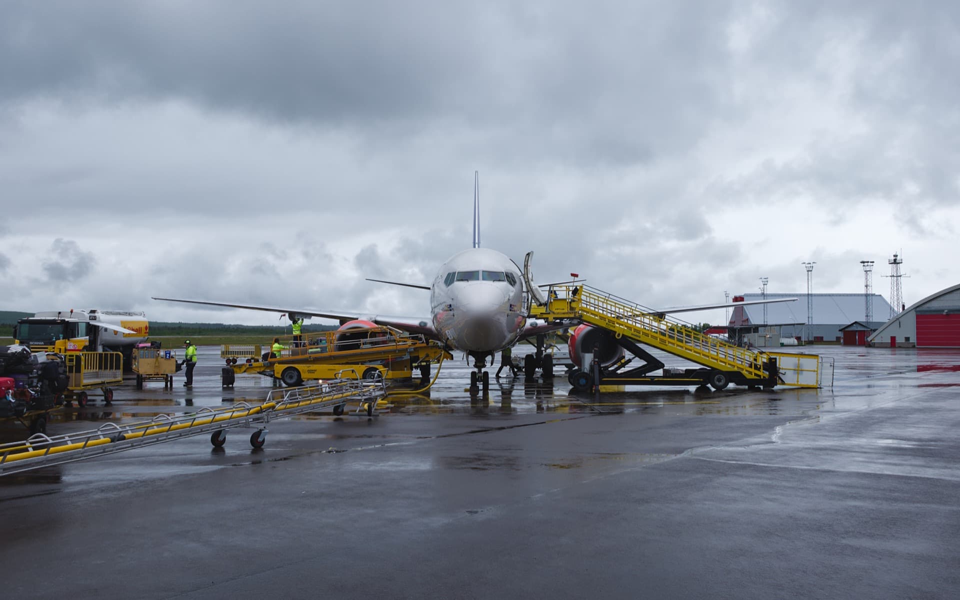 An SAS Boeing 737-600, the shortest Next Generation variant, parked at Kiruna Airport in northern Sweden