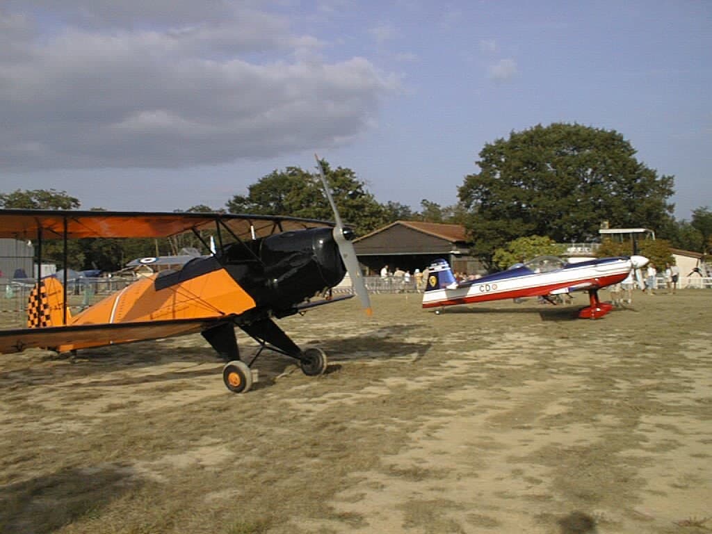 A restored Bücker Bü 131 Jungmann on display at Belvès airfield, France