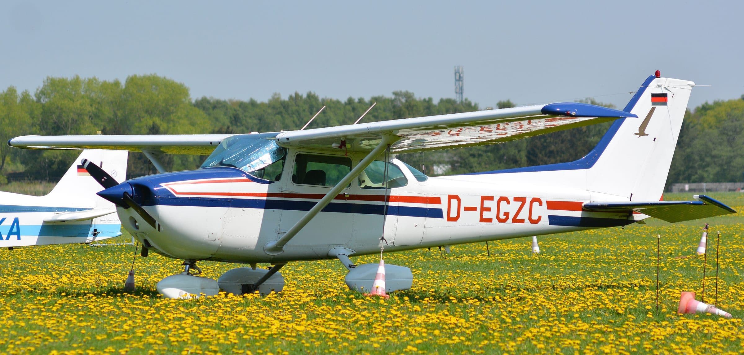 Un Cessna 172P Skyhawk stationné dans un champ