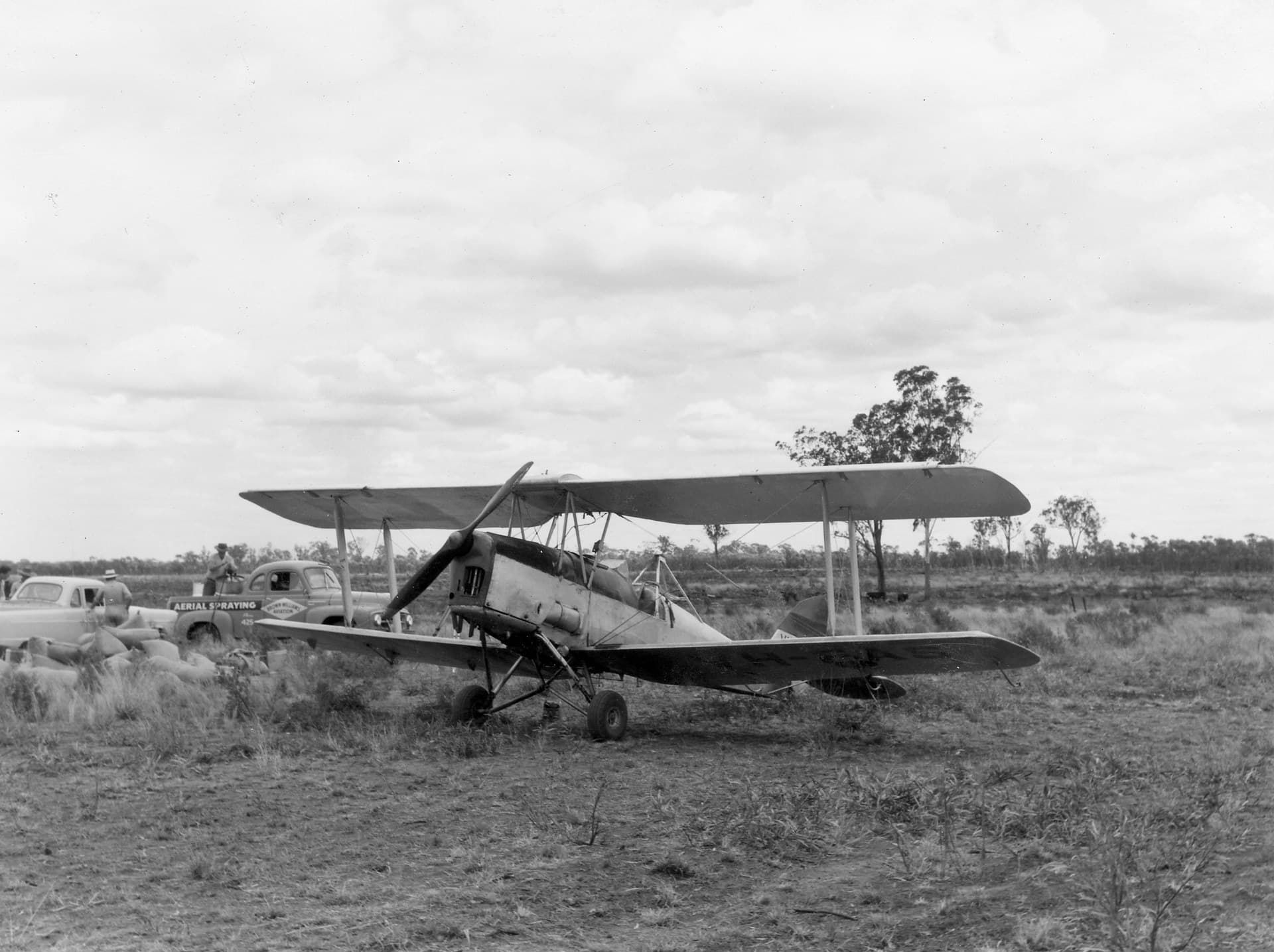 A Tiger Moth converted for agricultural aerial seed sowing in Queensland, Australia