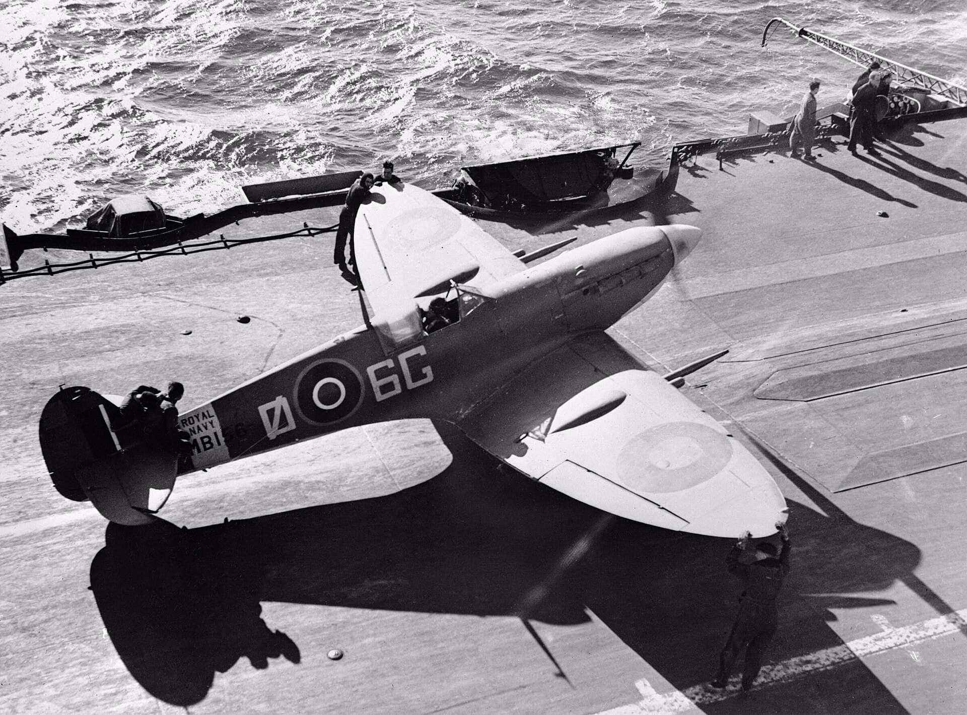 A Seafire Mk IIC of No. 885 Naval Air Squadron on the flight deck of HMS Formidable in the Mediterranean, December 1942