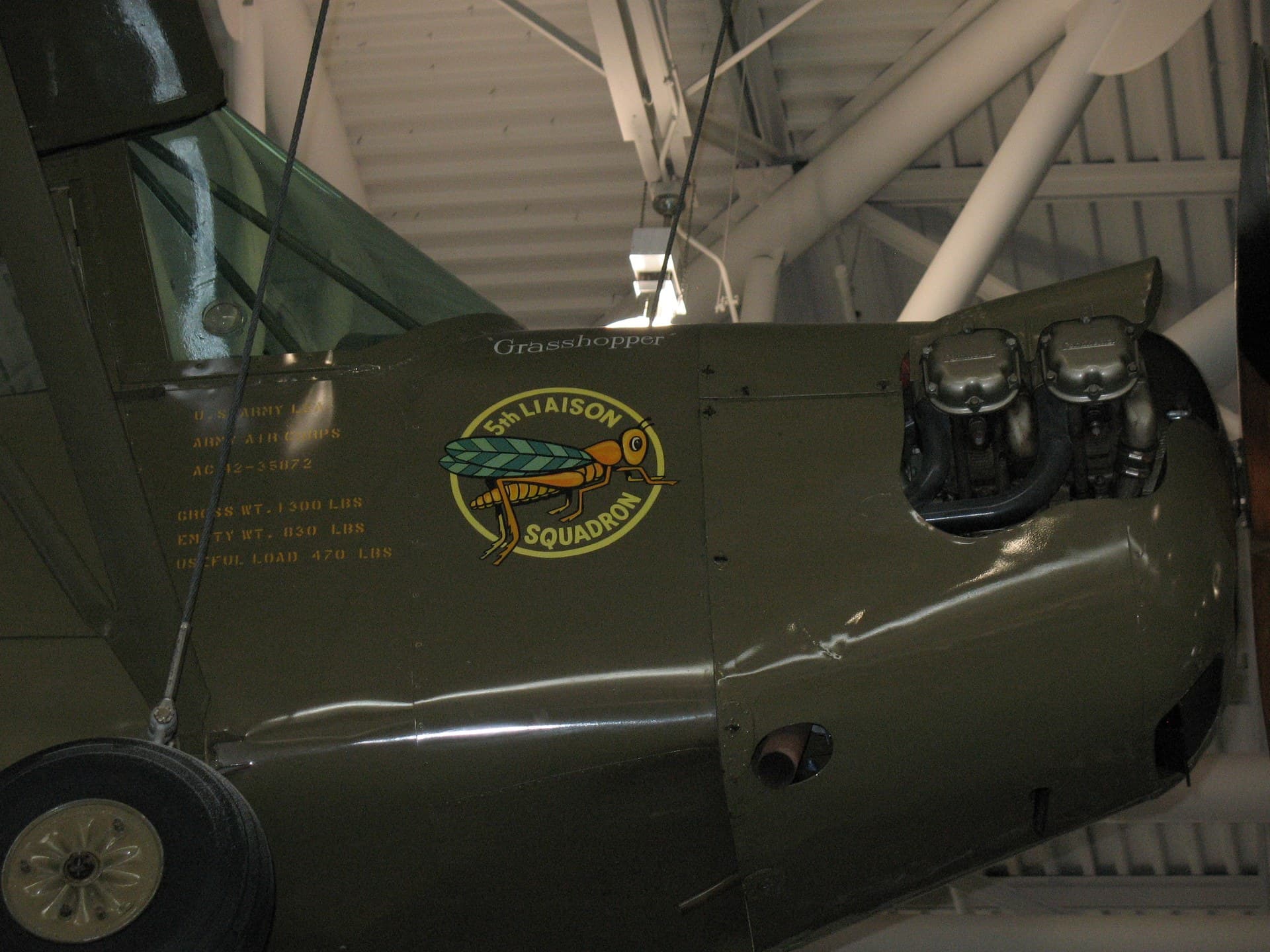 A restored Taylorcraft L-2A Grasshopper with U.S. Army Air Forces markings, front view