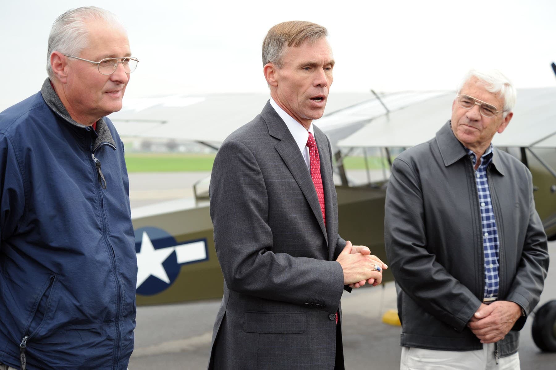 A Taylorcraft L-2M Grasshopper being donated to the National Museum of the United States Air Force in 2011