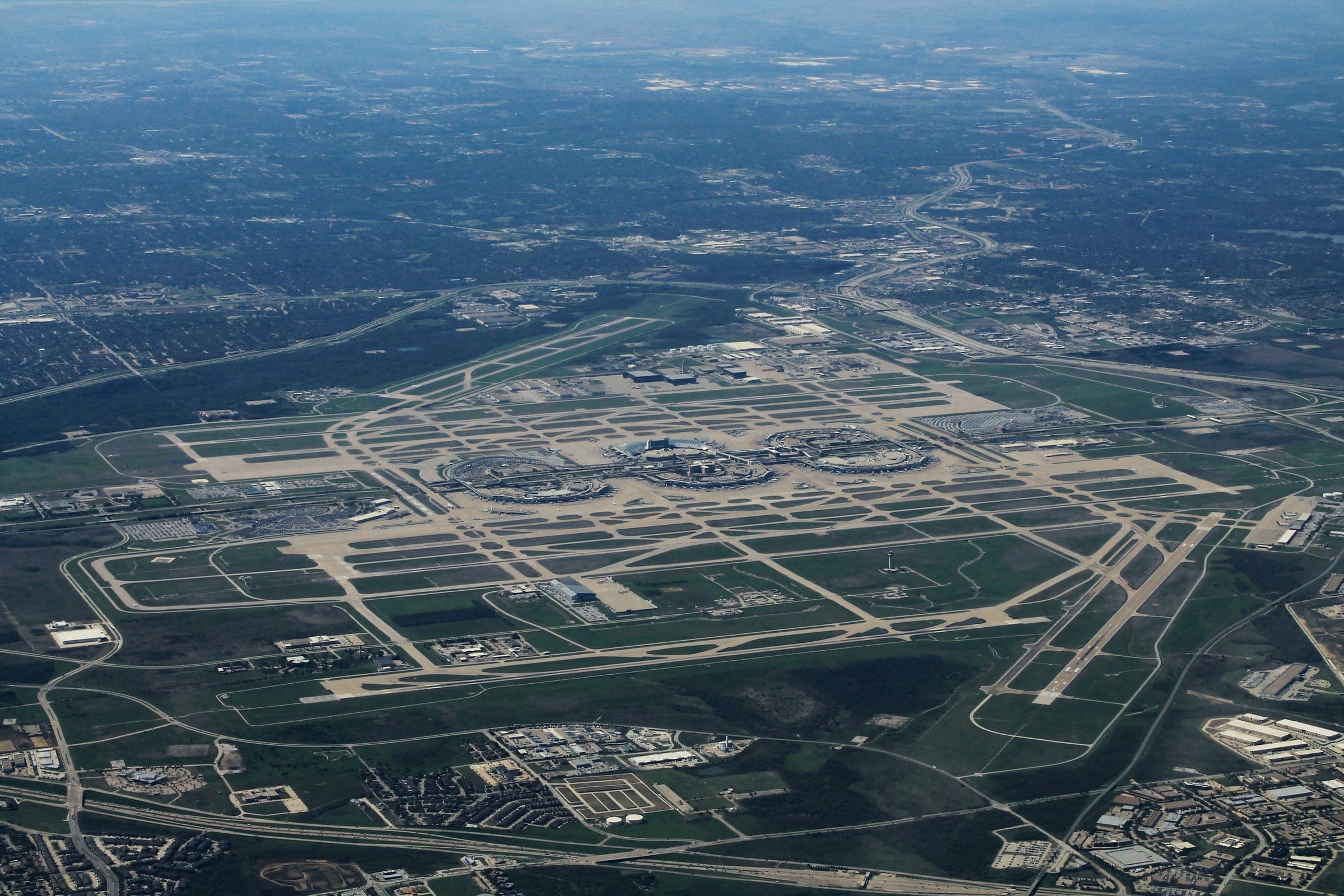 Dallas/Fort Worth International Airport from the air in 2016, American's largest hub