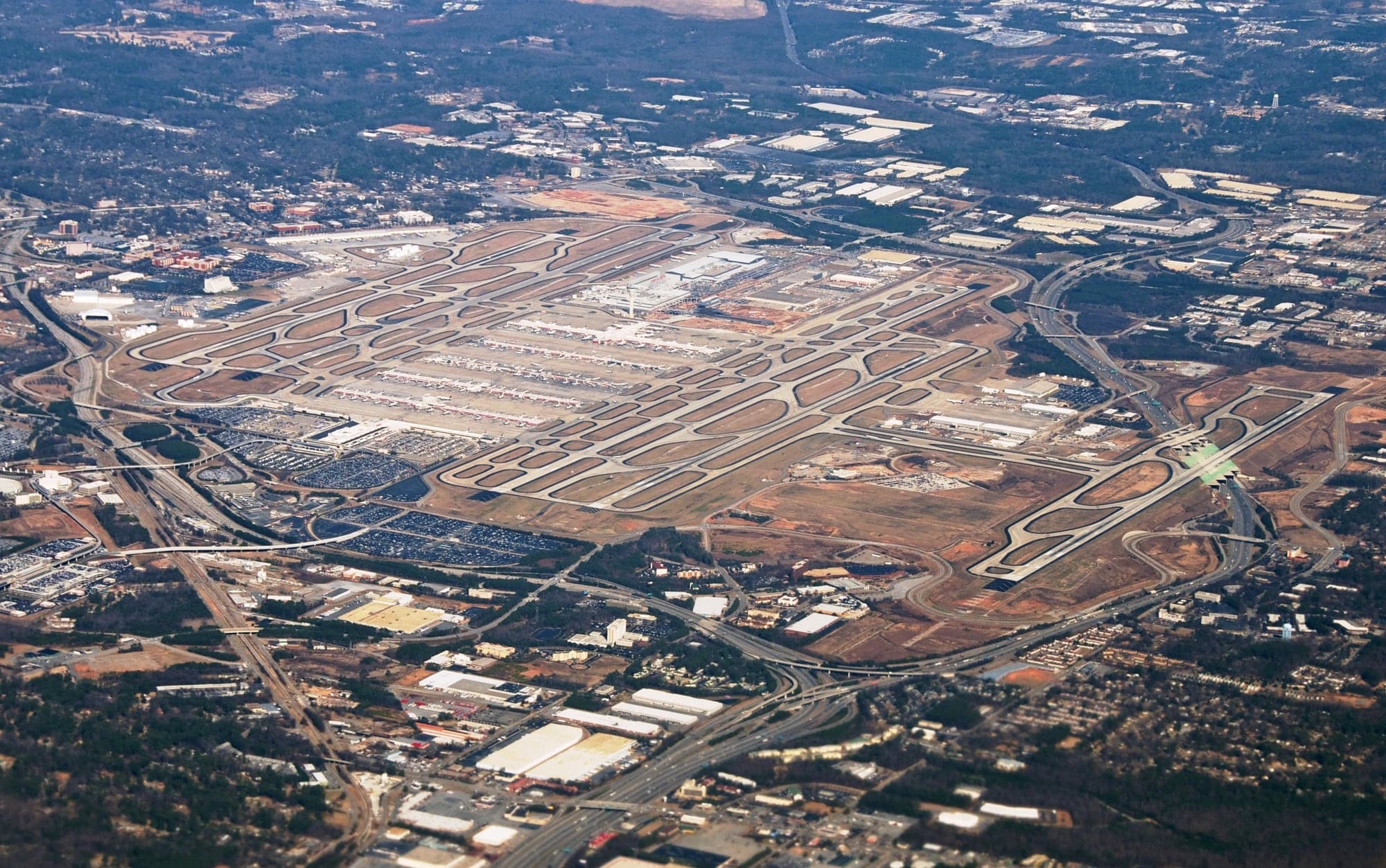 Hartsfield to Jackson Atlanta International Airport from the air on 5 March 2010, with Concourse F under construction.