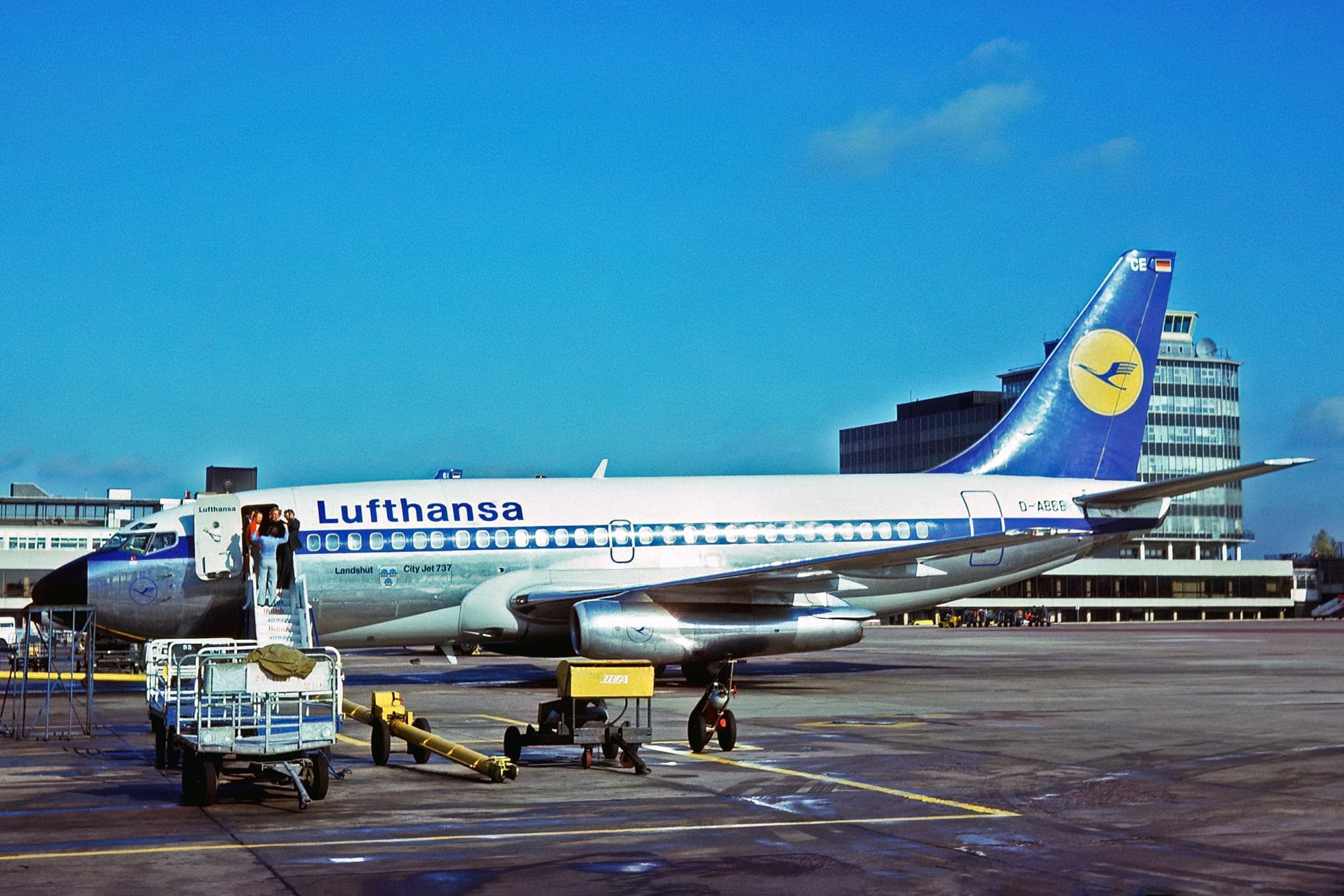 Lufthansa Boeing 737-230C D-ABCE Landshut at Manchester in October 1975, two years before it was hijacked as flight LH181.