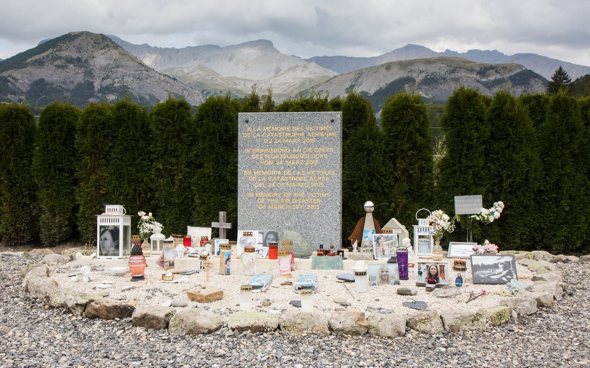 The memorial at Le Vernet, in the French Alps, to the 150 people killed on Germanwings flight 9525, photographed in August 2019.