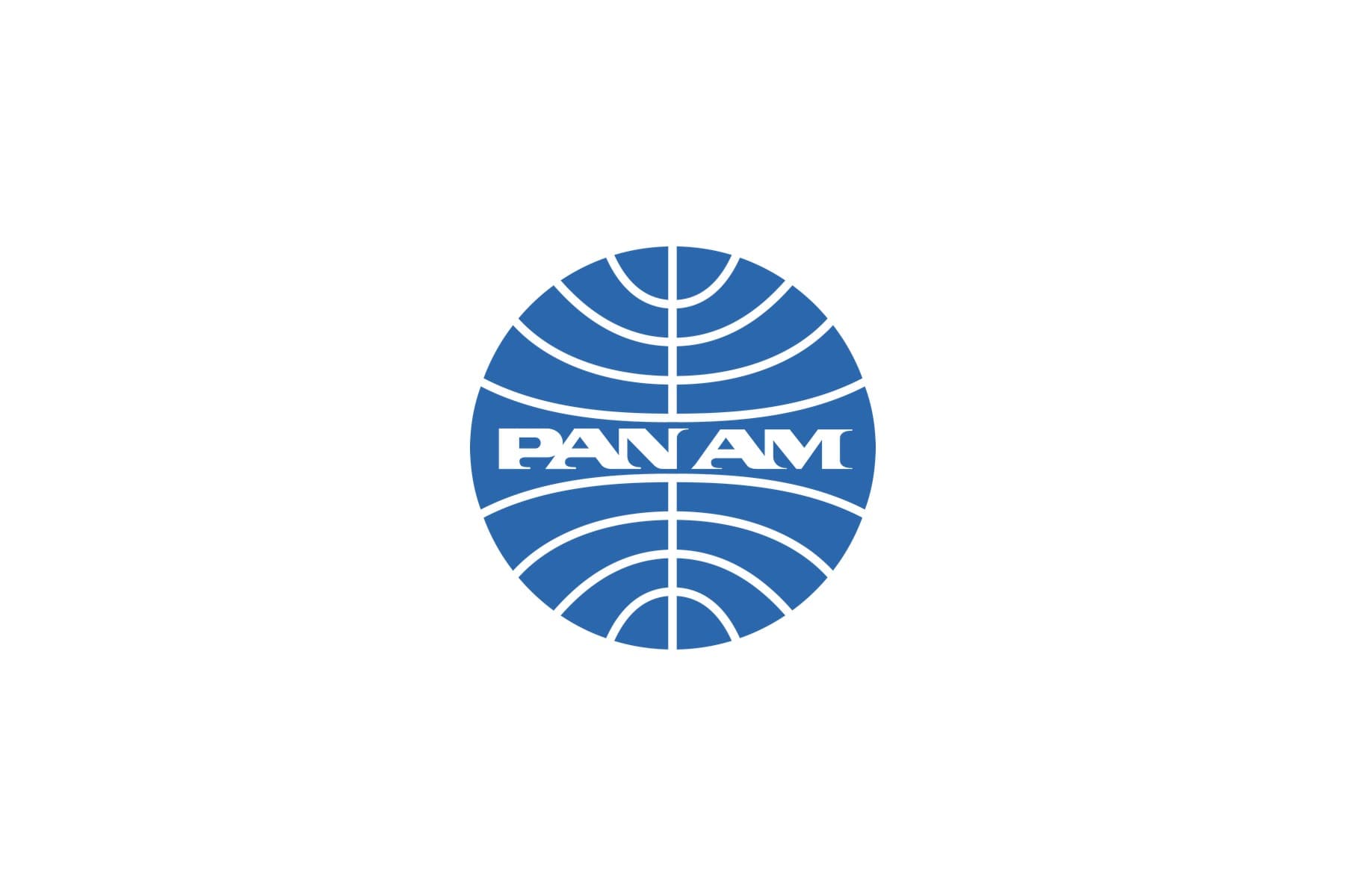 The Pan Am globe: a blue sphere ruled with meridians and parallels, the words PAN AM across its equator.