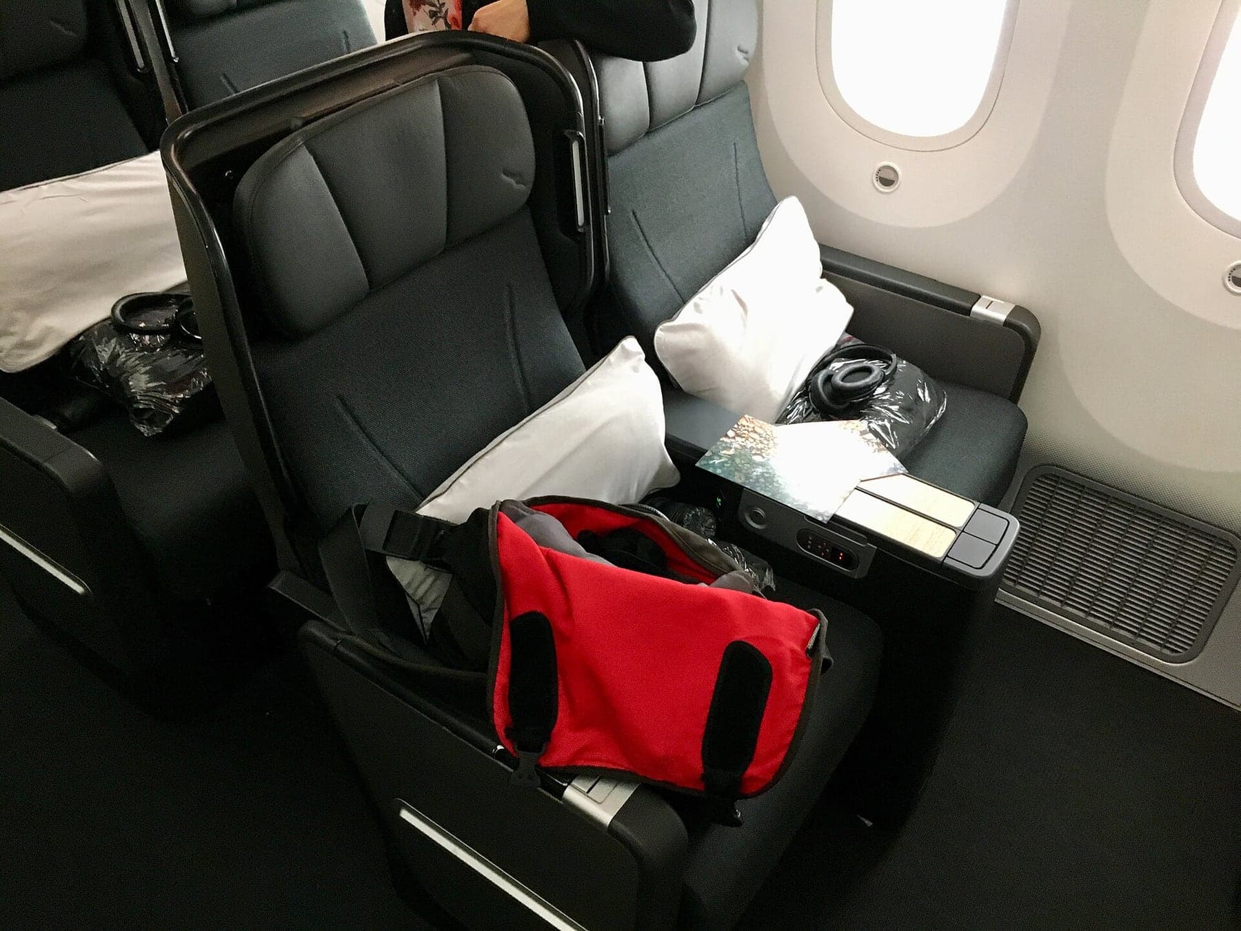 A Premium Economy seat on the Qantas Boeing 787-9, designed by the Sydney studio of David Caon.