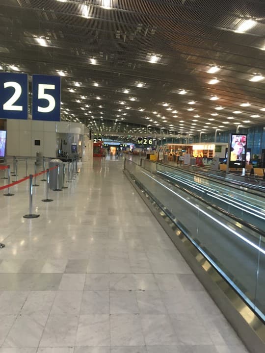Inside Hall M, the Terminal 2E satellite built after the 2004 collapse and now the airport's principal long-haul pier