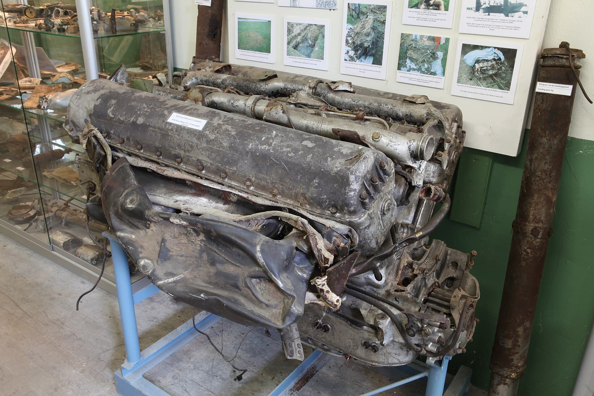 A corroded Merlin XX recovered from Handley Page Halifax JB803, displayed at the Fort bij Veldhuis air war museum in the Netherlands