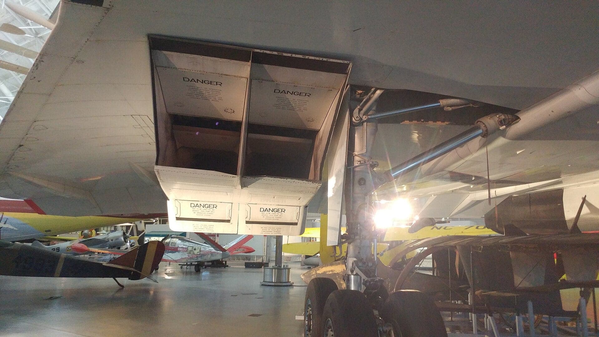 The rectangular twin intakes under the wing of Air France Concorde F-BVFA at the Steven F. Udvar-Hazy Center
