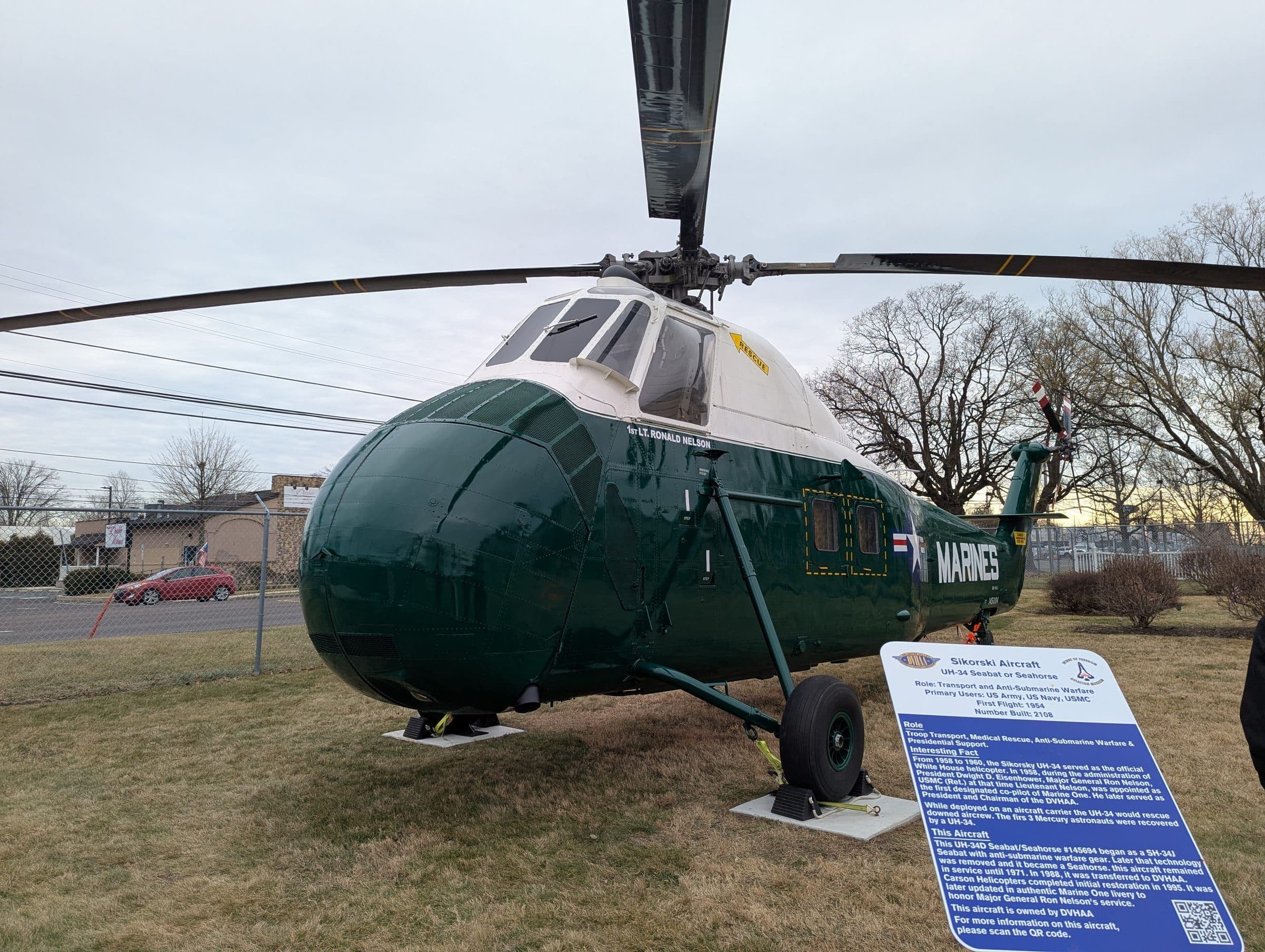 A Sikorsky H-34 painted as Marine One at the Wings of Freedom Aviation Museum in Pennsylvania in 2026