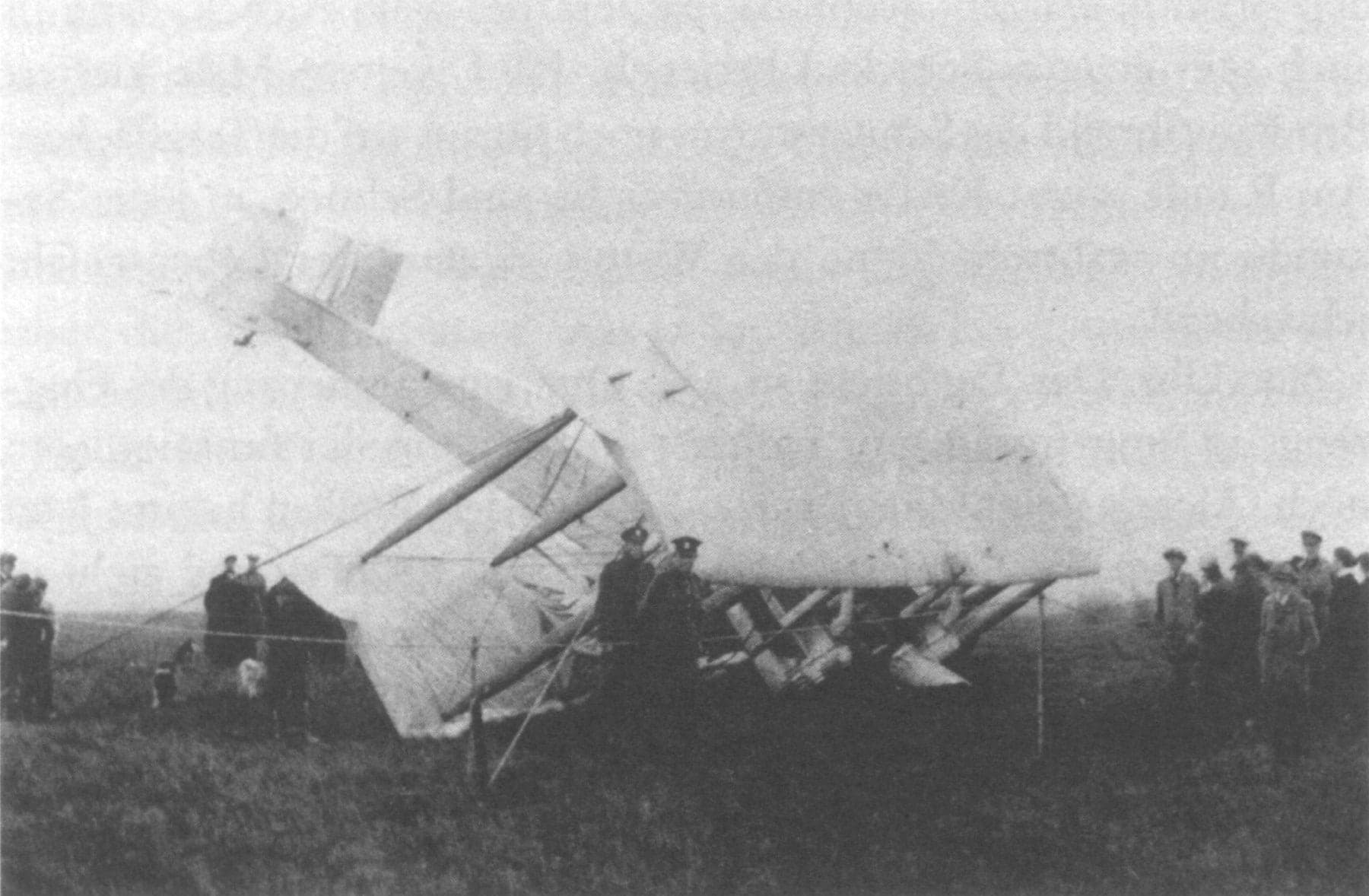The Vimy nosed over in Derrygimlagh bog near Clifden, guarded by police, on 15 June 1919