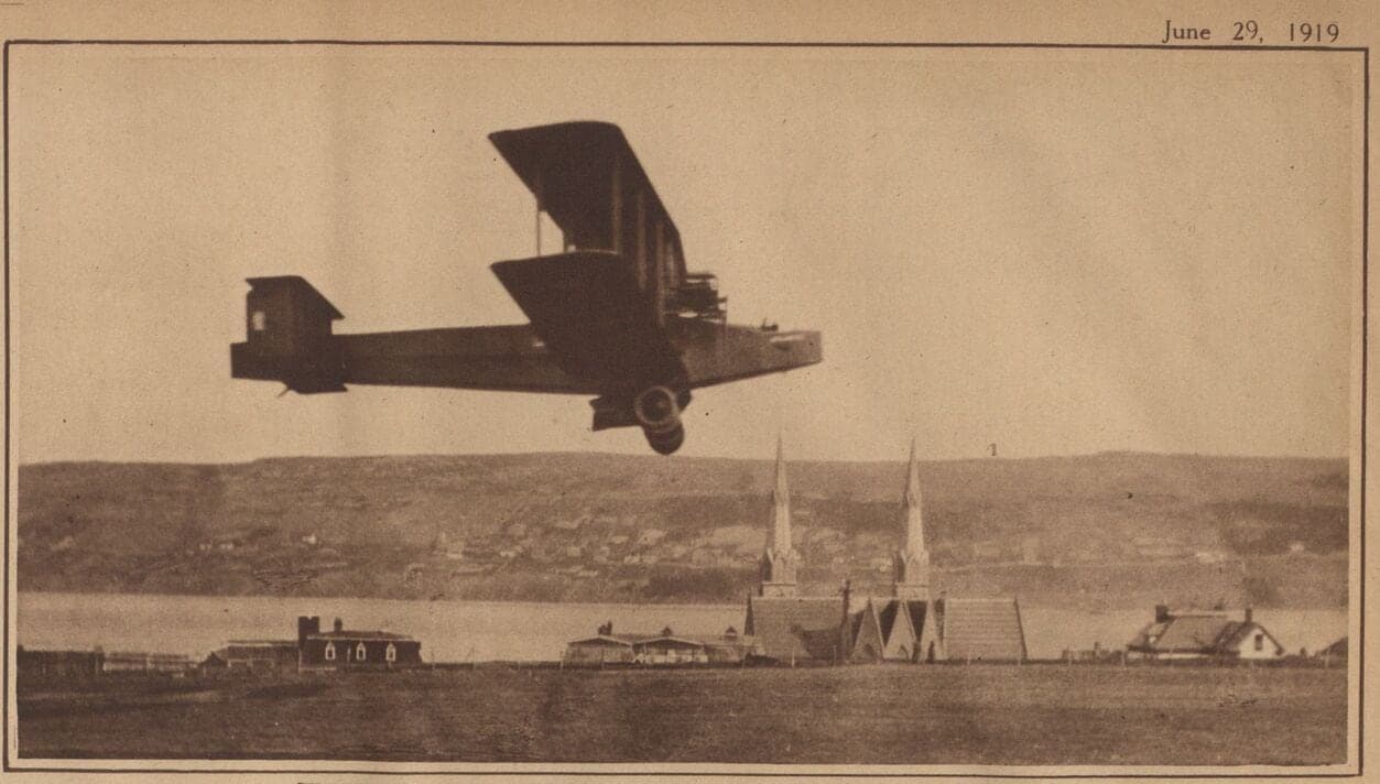 The Handley Page V/1500 Atlantic on a test flight at Harbour Grace, Newfoundland