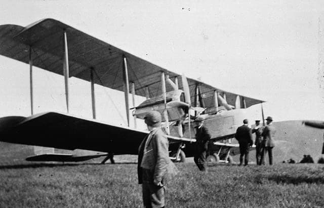 The Vimy of Alcock and Brown standing ready at Lester's Field before the transatlantic flight