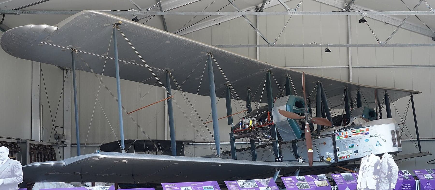 The flying Vimy replica NX71MY, which recreated the crossing in 2005, at Brooklands Museum