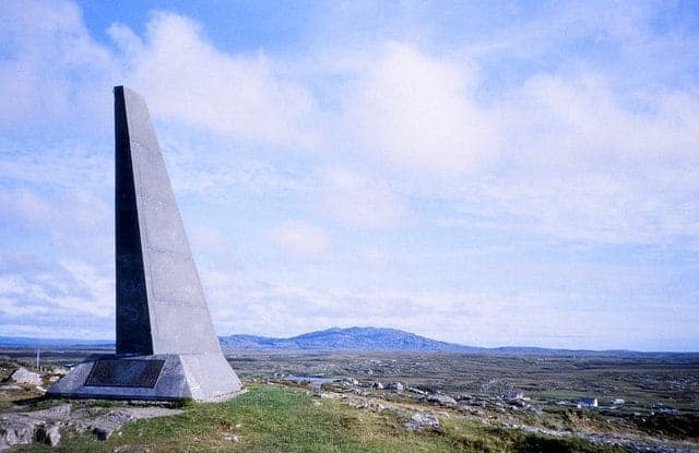The tail-fin memorial to Alcock and Brown on Errislannan Hill, Connemara