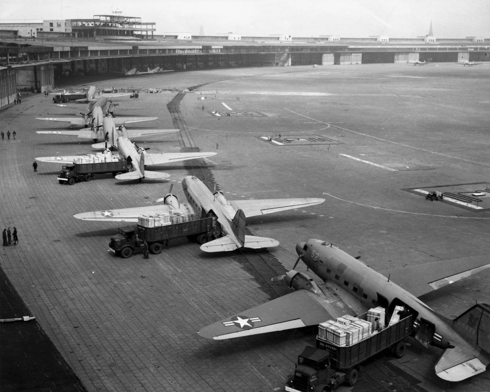 C-47s lined up at Tempelhof Airport, Berlin, during the airlift