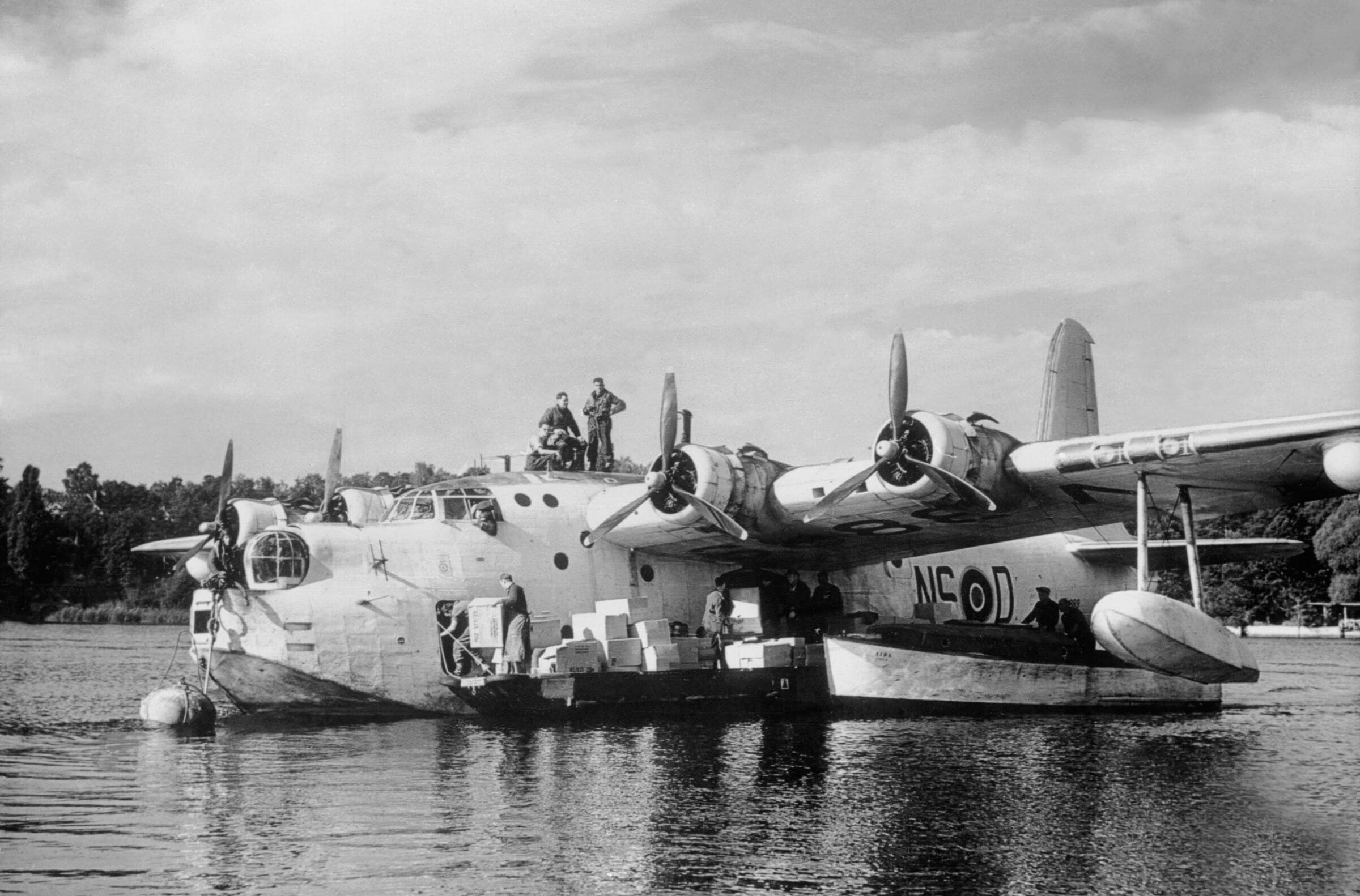 An RAF Sunderland flying boat on the Havel during the airlift in 1948