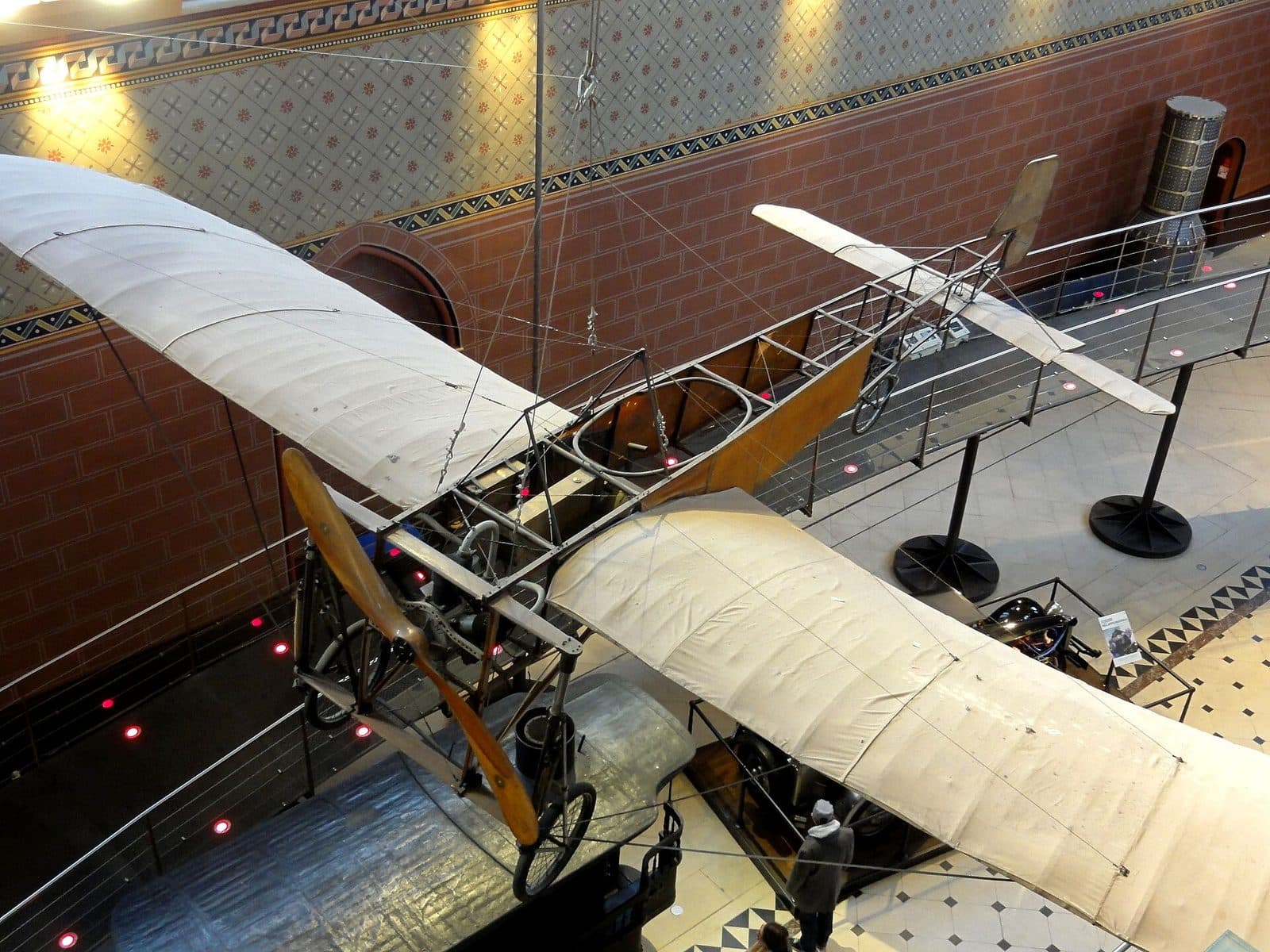 The original Blériot XI hanging in the former church of Saint-Martin-des-Champs at the Musée des Arts et Métiers, seen from above.