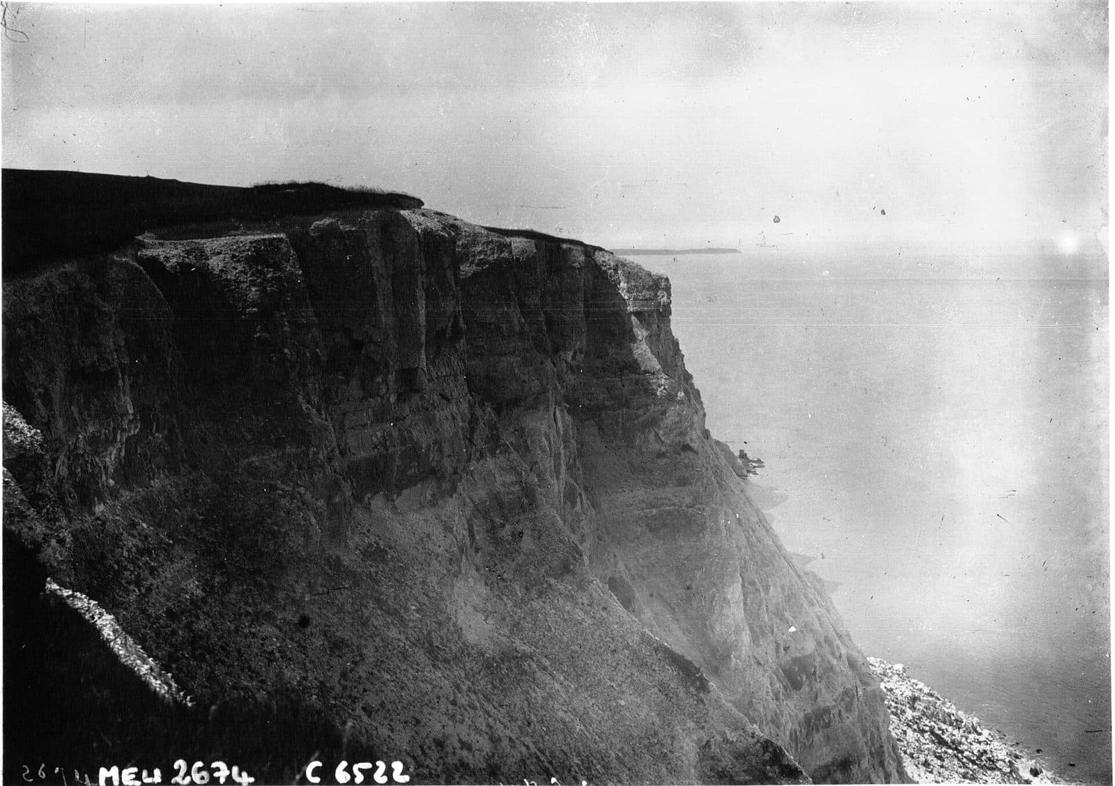 The chalk cliff at Sangatte chosen as Latham's starting point, dropping to the sea.