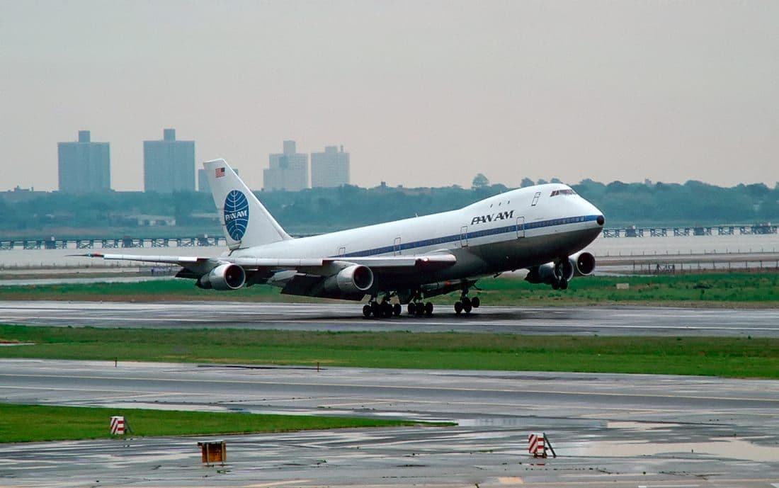Pan Am's Clipper Victor, N736PA, landing at New York in 1973: the aircraft that flew the first 747 commercial service