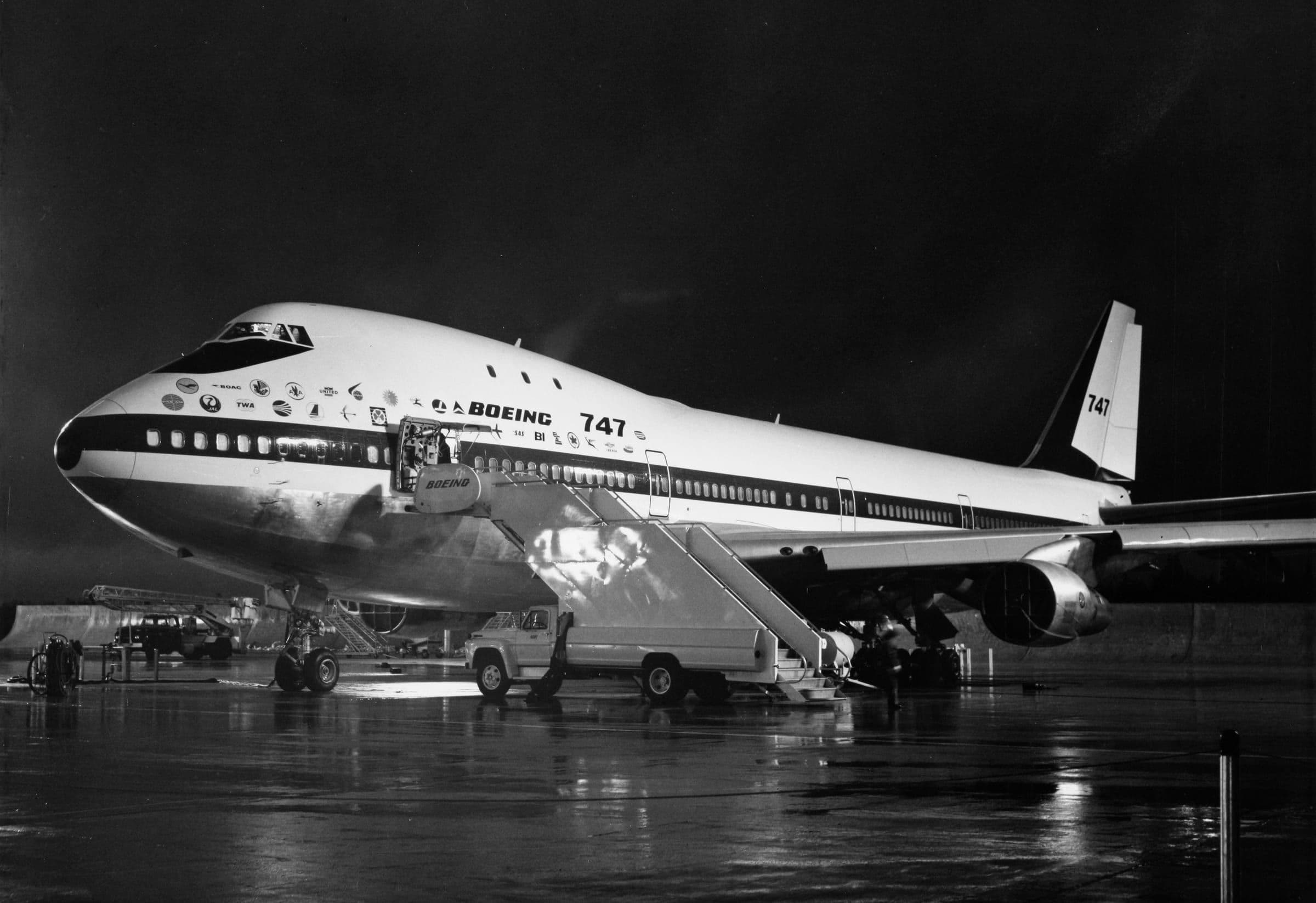 The 747 prototype on display at its roll-out, 30 September 1968