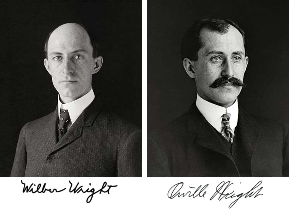 Studio portraits of Wilbur Wright, aged 38, and Orville Wright, aged 34.
