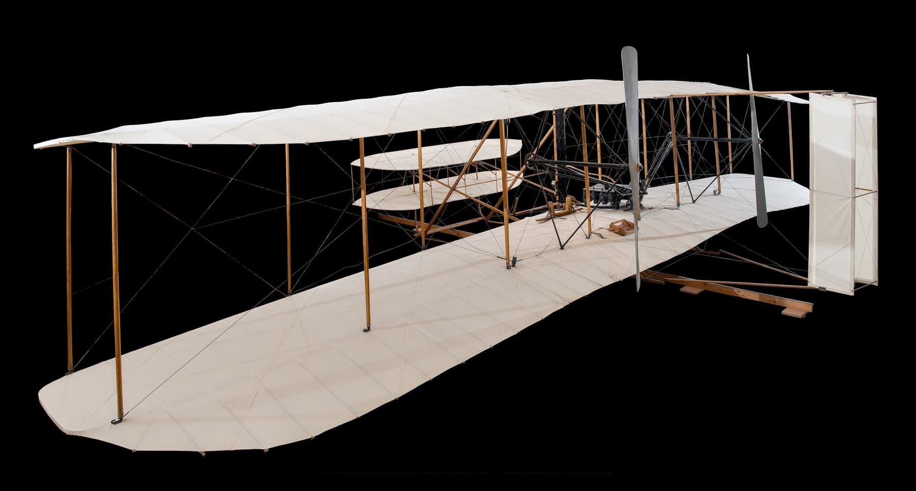 The original 1903 Wright Flyer on display in the Wright Brothers gallery of the National Air and Space Museum.