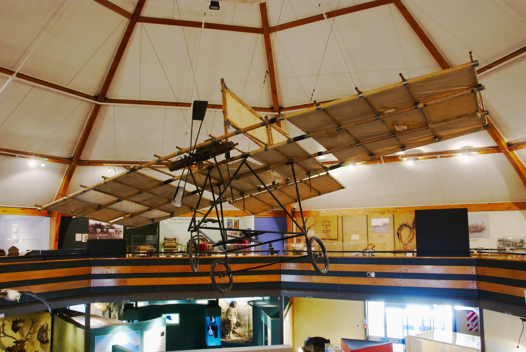A replica of Richard Pearse's monoplane at the South Canterbury Museum in Timaru, built from surviving parts and local descriptions.