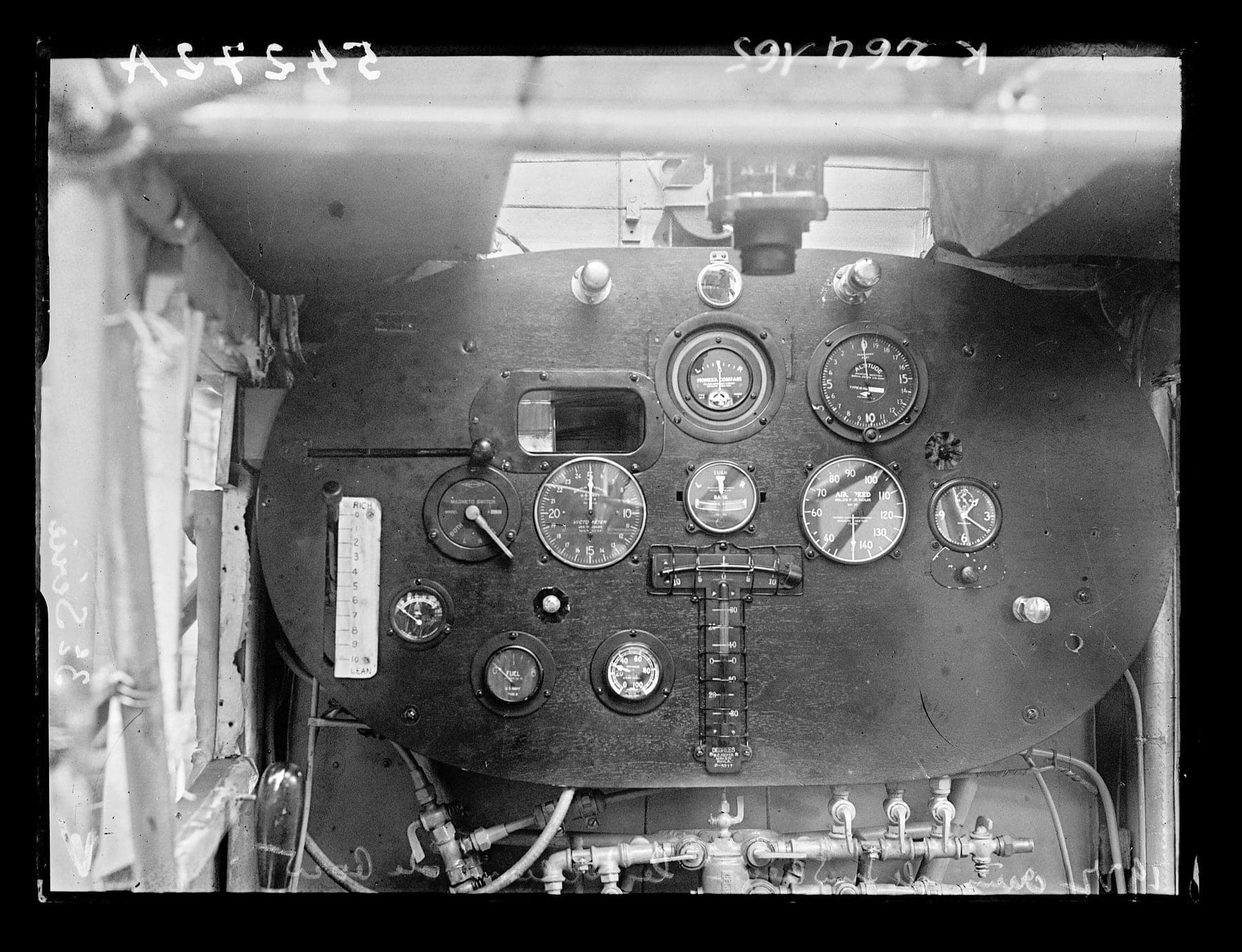 The Spirit's instrument panel photographed at Le Bourget after the flight.