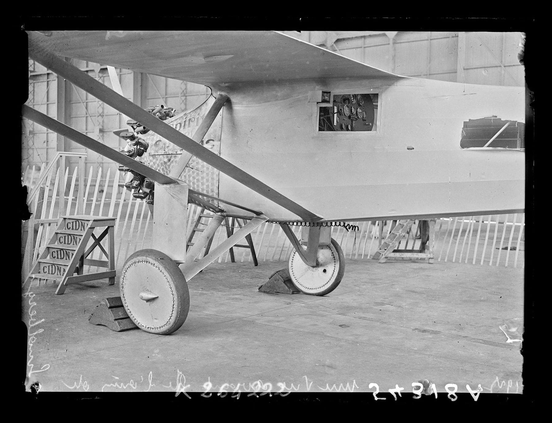 The Spirit seen from the front at Le Bourget, the engine and propeller filling the nose where a windscreen would normally be.