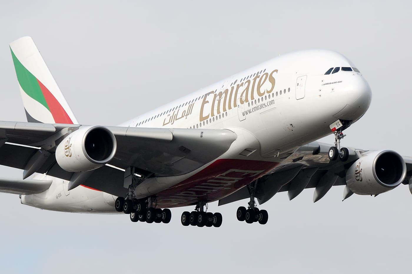 An Emirates Airbus A380 landing at London Heathrow: the airline that took almost half of all A380s built