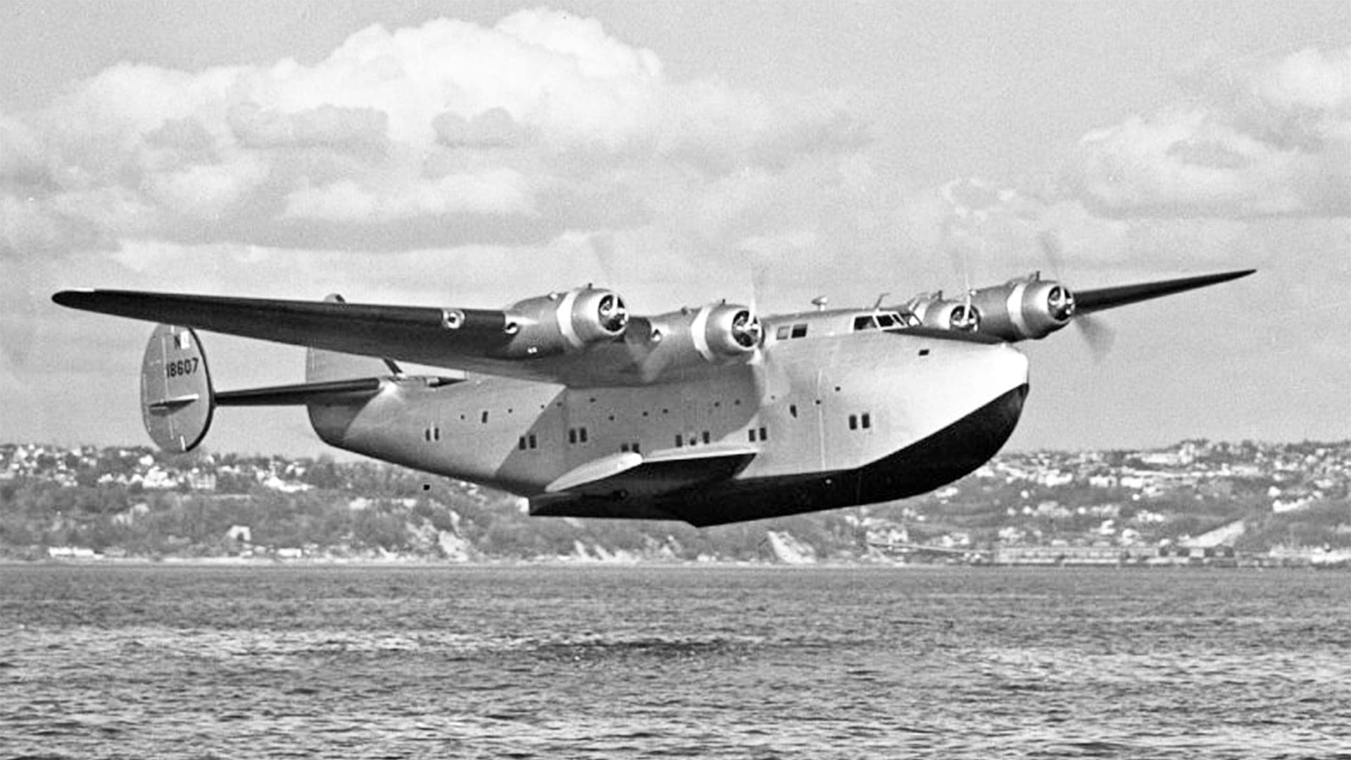 A Boeing 314 Clipper flying boat in flight, around 1941
