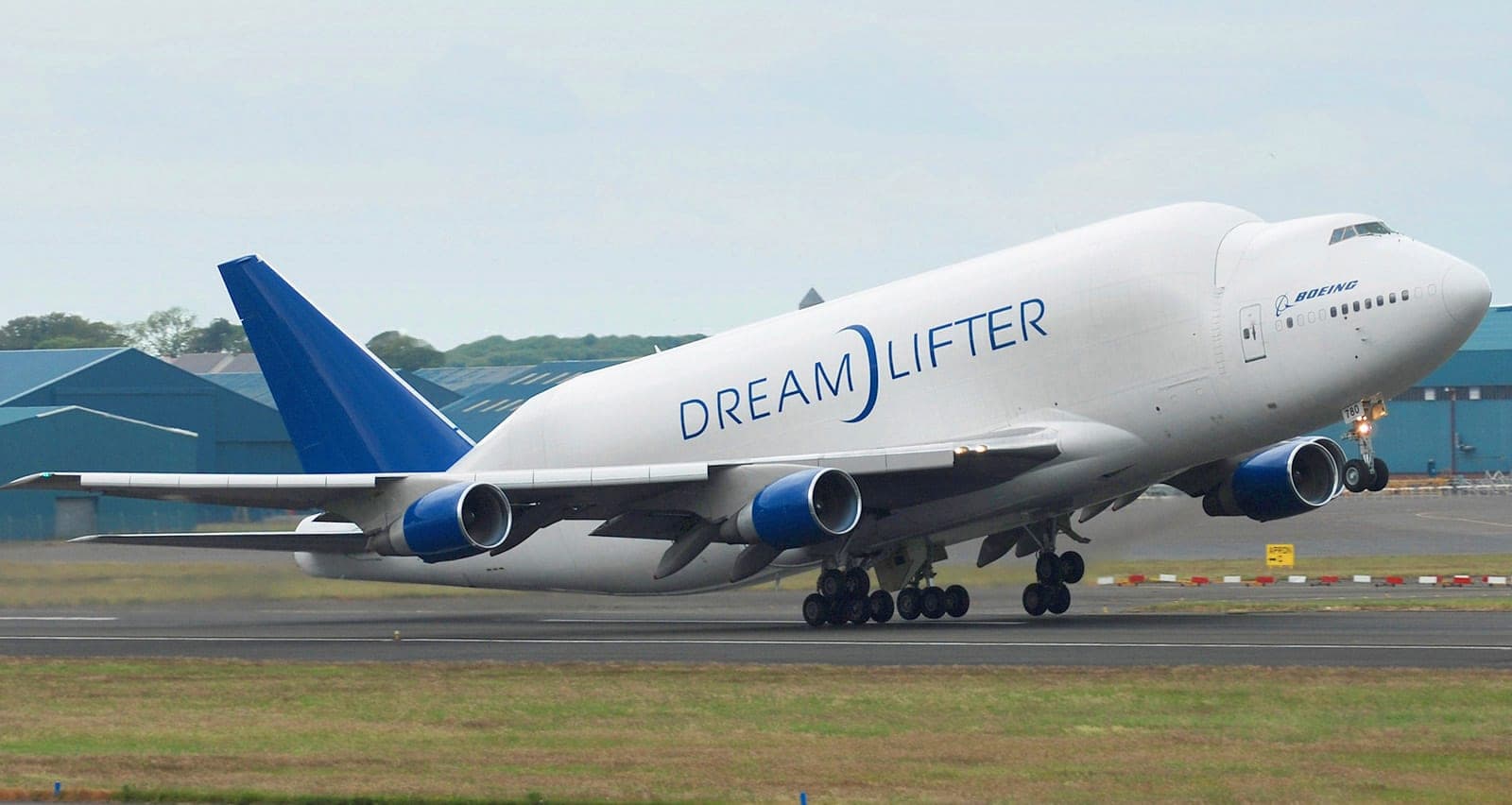 A Boeing 747 Dreamlifter, the outsized freighter converted to carry 787 fuselage sections between suppliers