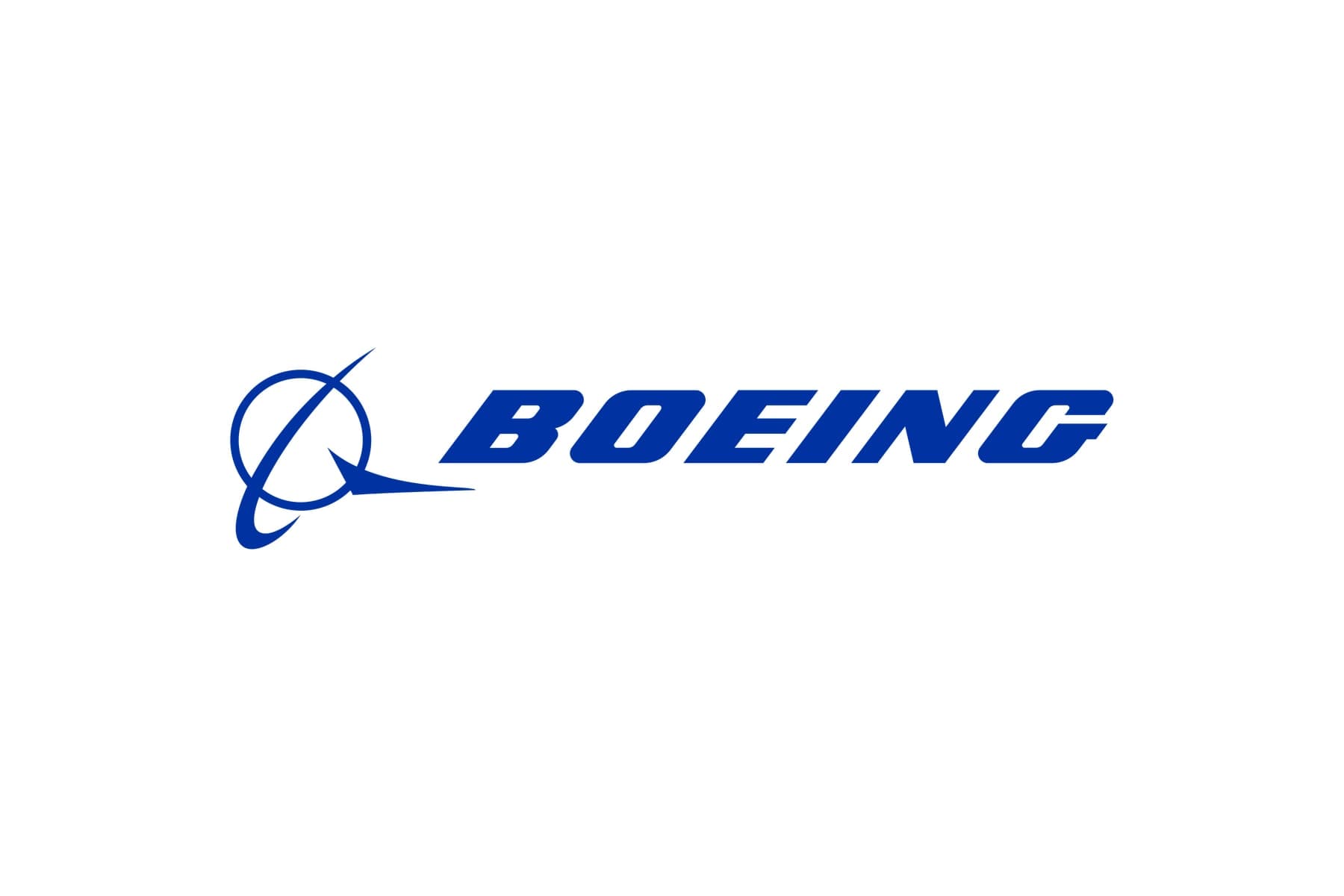 The Boeing wordmark and swoosh symbol in blue on white