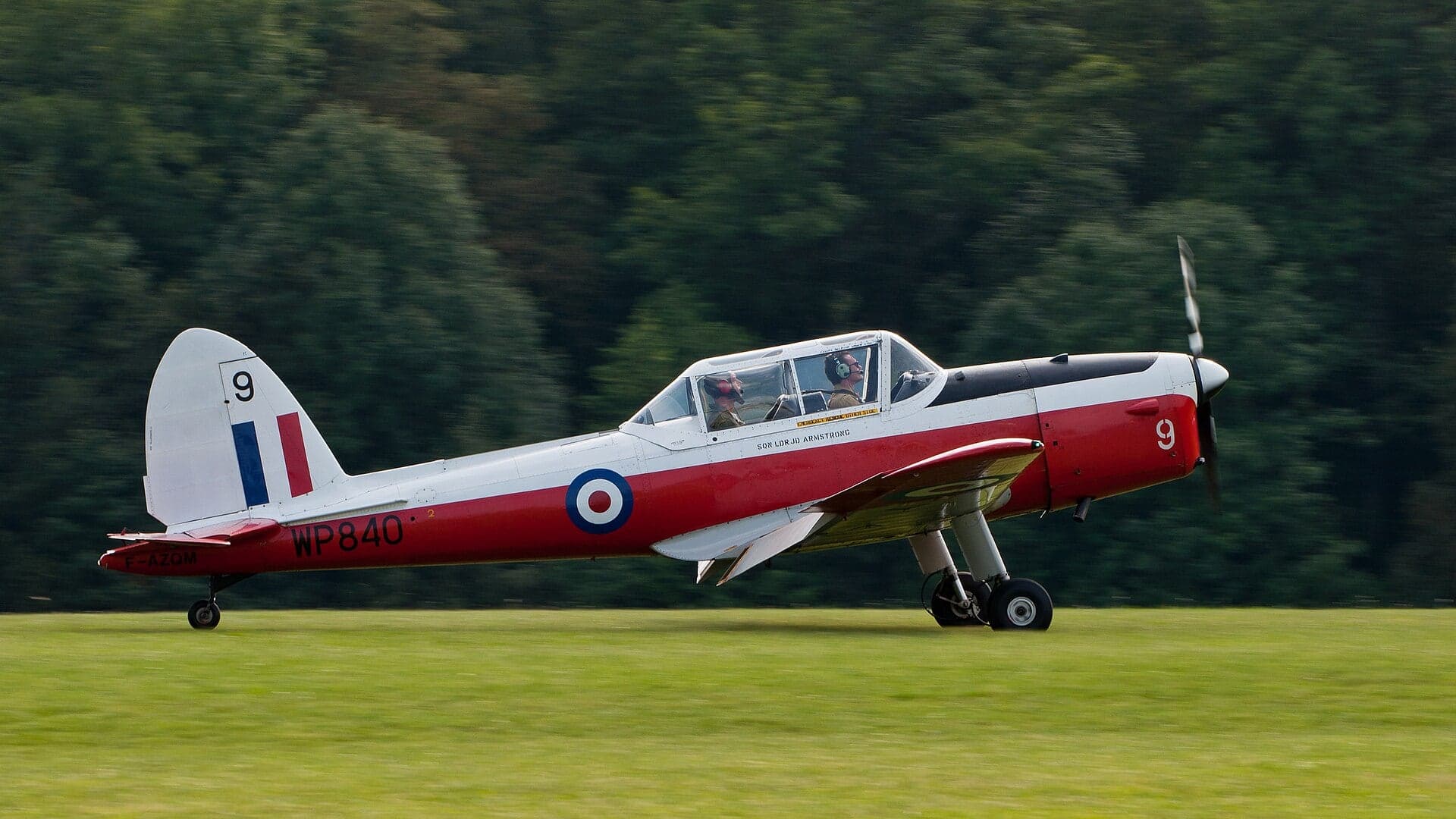 A DHC-1 Chipmunk two-seat trainer, built in 1952, in silver and red RAF training colours