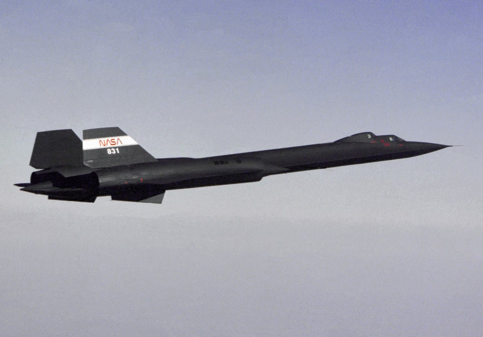 NASA's two-seat SR-71B Blackbird in flight over the California desert in July 1991