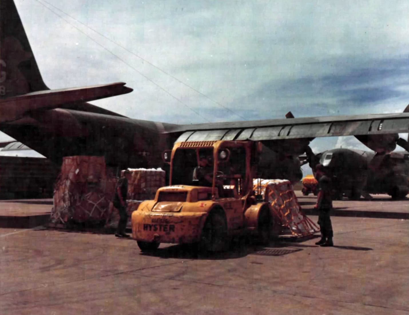 A C-130 loaded with supplies at Tan Son Nhut Air Base, South Vietnam